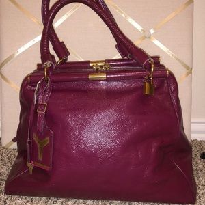 YSL Majorelle Medium wine patent Leather Bag
